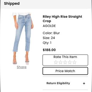 AGOLDE RILEY IN BLUR - SIZE 24